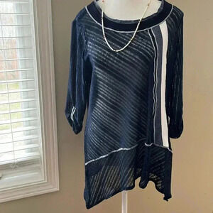 [XL]Picadilly Blue Sheered Crew Neck Tunic  Blouse